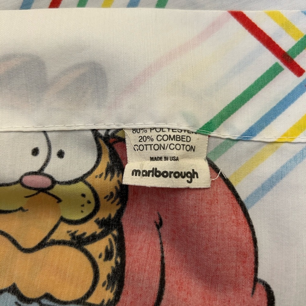 Marlborough Vintage Garfield Twin Flat Bed Sheet Primary Color Stripes 1978 USA - Picture 2 of 3